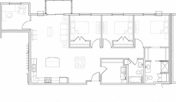Floor plan for 3 beds, 2 baths, 1446 sqft